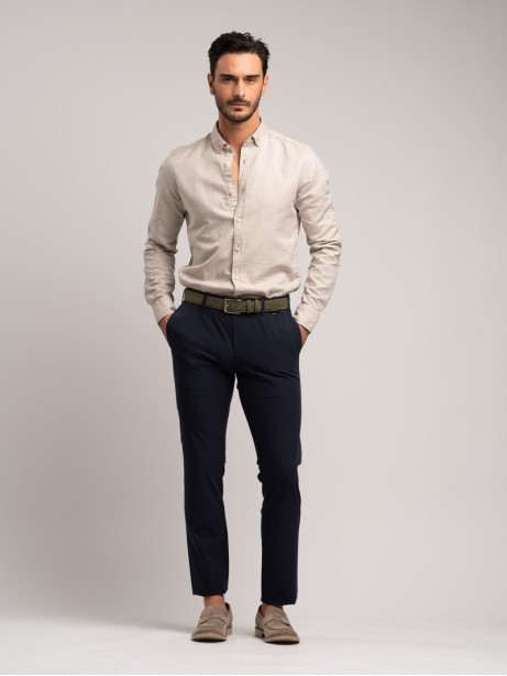 Camicia uomo misto cotone con cuciture a contrasto